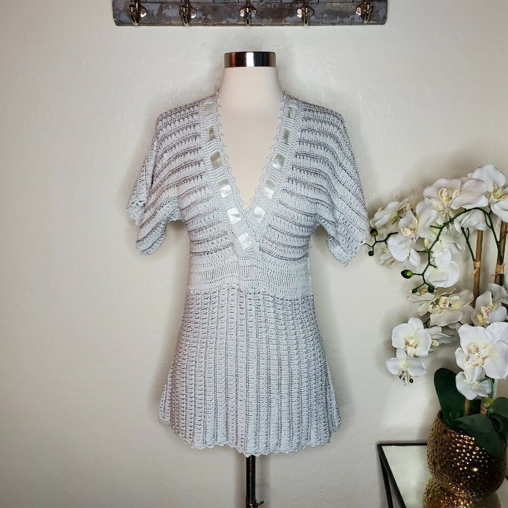 After The Rain Womens Ivory Crochet Top Size Small